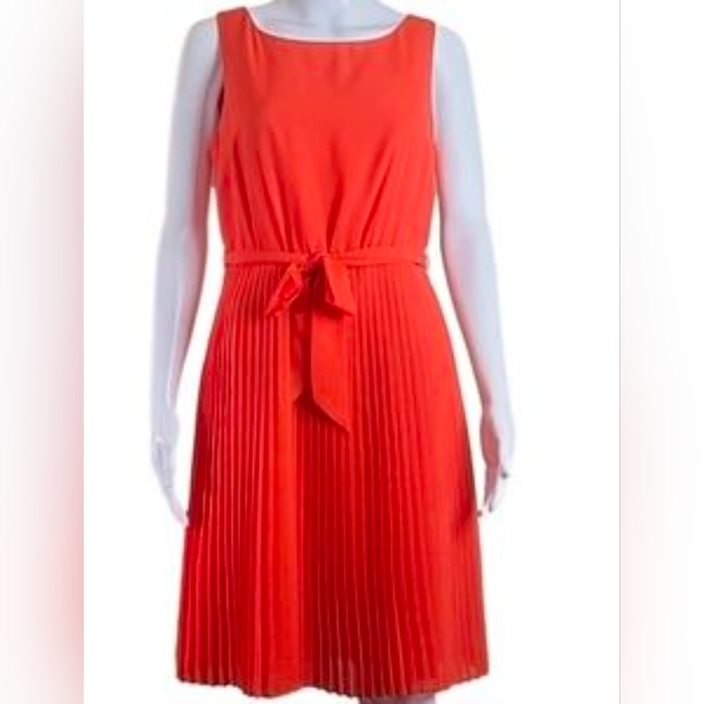 White House Black Market Pleated Elegant Orange Sleeveless Dress NWT